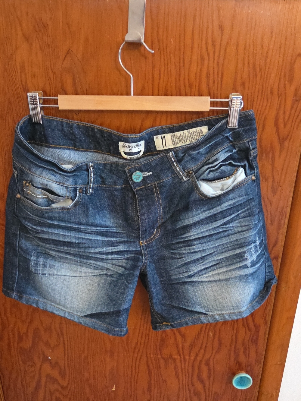 Indigo Rein Blue Washed Distressed Denim Shorts